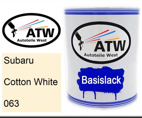 Subaru, Cotton White, 063: 1L Lackdose, von ATW Autoteile West.